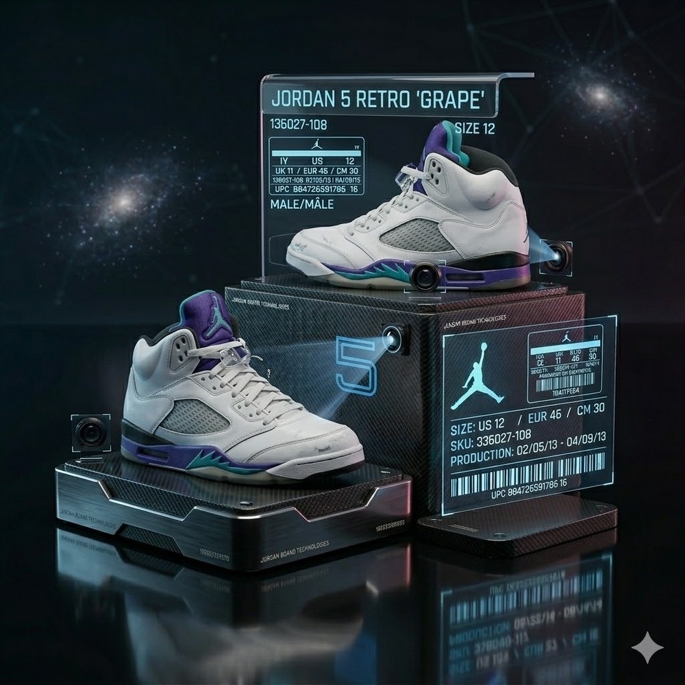 Jordan 5 Retro Grape White New Emerald‎ Grape Ice 440888-108 5.5Y